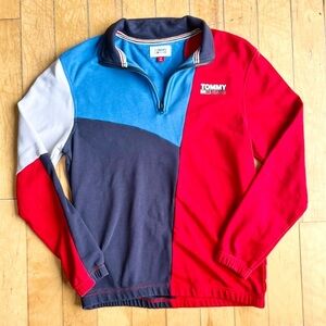Tommy Hilfiger Colorblock Vintage Style Loose Quarter-Zip Sweatshirt Size Small